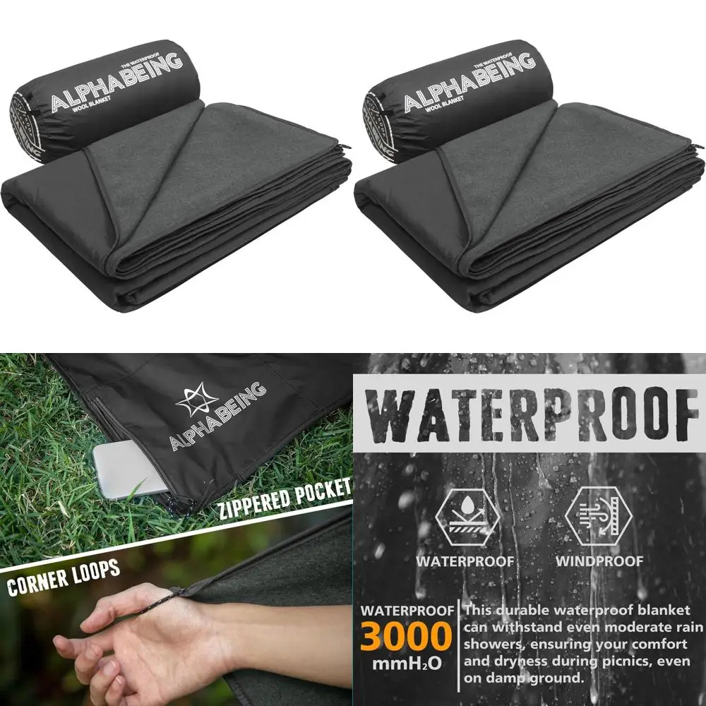 

Плед из мериносовой шерсти для активного отдыха, толстый и теплый, ветрозащитный, компактный для холодной погоды, кемпинга, пикников, концертов, 79x59, черный/серый