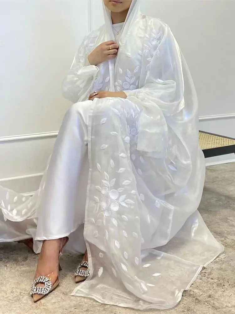 

Ramadan White Open Muslim Kimono Abaya Dubai Turkey Islam Arab Jalabiya For Women Cardigan Clothing Robe Femme Musulmane Kaftans