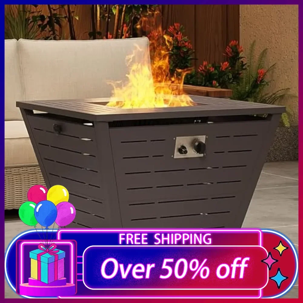 

32" Propane Fire Pit Table, 50,000 BTU Gas Fire Pit Table, Square Firepit Table with Lid and Lava Rock, Outdoor Propane Firepit