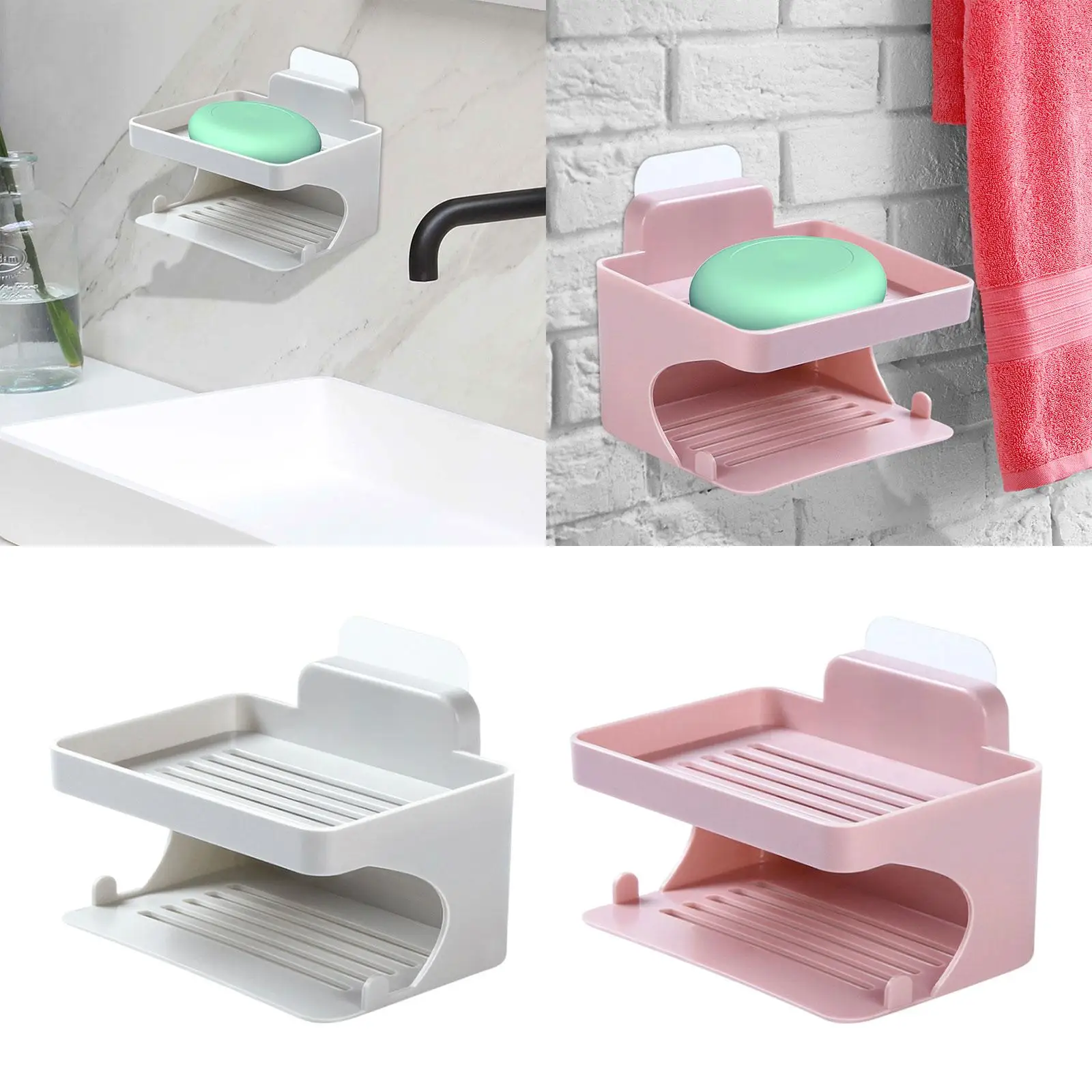 2 Tiers Soap Dish Soap Tray Freestanding Soap Stand Wall Mounted Soap Rack for Shower Wall Toilet Washroom Hotel