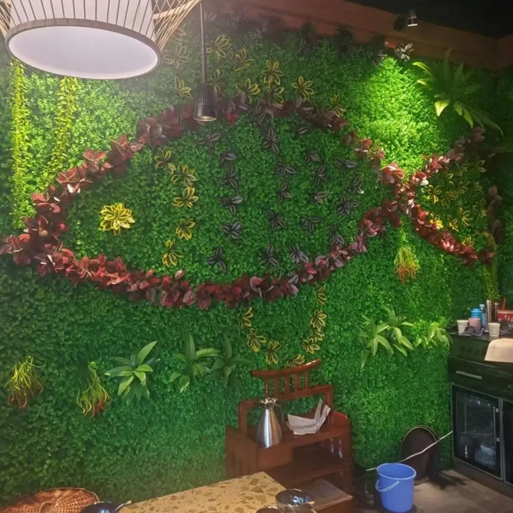 DIY Artificial Plant Wall Panel Sunflower UV Protection Simulation Maple Plant Sheet 25*25cm Green Artificial Eucalyptus Carpet