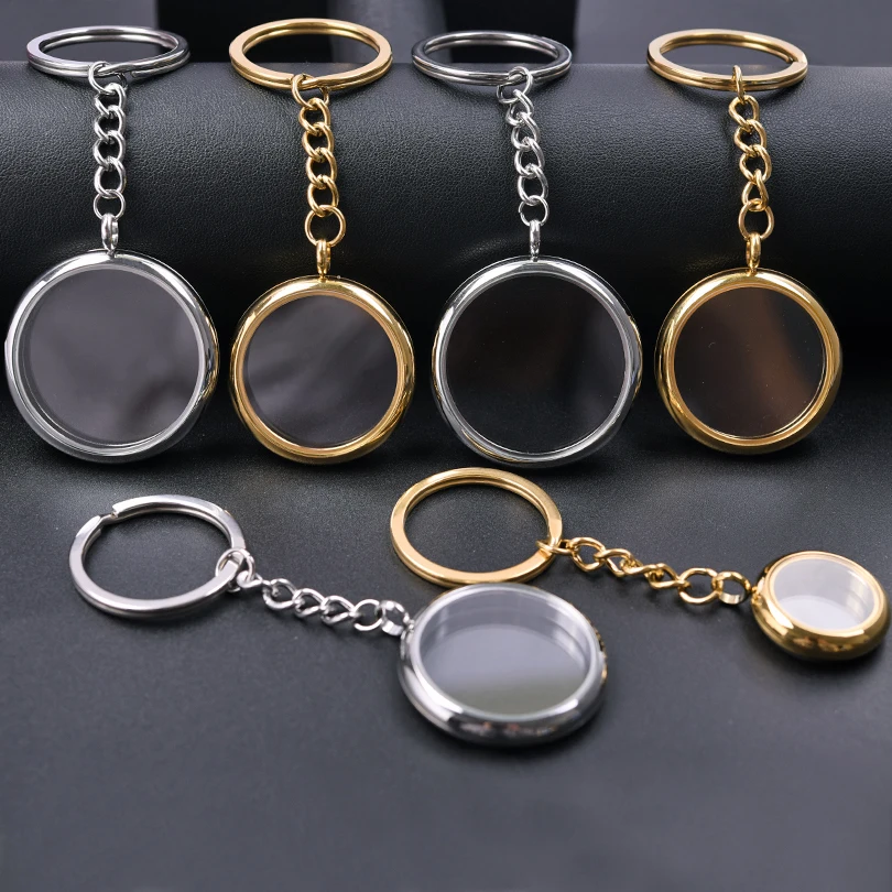 2Pcs 25/35/40mm Floating Round Ashes Glass Urn Locket Pendant Keychain Stainless Steel Living Relicario Coin Key Holder Jewelry