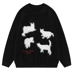 Sweter z dzianiny z moheru kot kreskówkowy 2023 zima Y2K swetry w stylu Vintage z miękkiej wełny męskie swetry Oversized sweter damski Streetwear