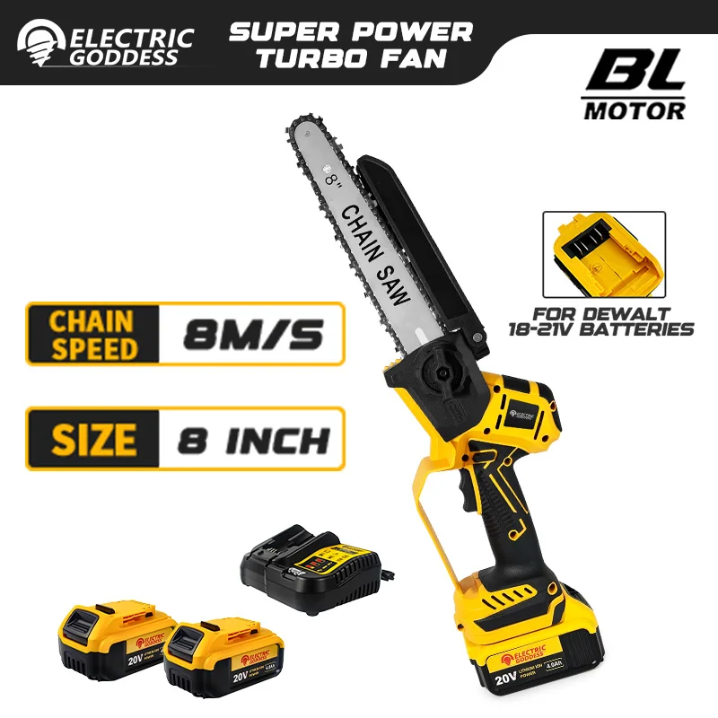 

8Inch Brushless Handheld Electric Saw Garden Wood Logging Chainsaw Portable Cordless Chainsaw Power Tool for Dewalt 20V Battery