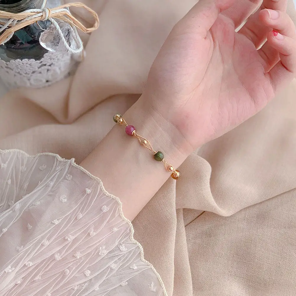 Tourmaline Bracelet Natural Stone Beads Handcrafted Women Jewelry Elegant Decoration Gift for Girlfriend Wife Fiancee Couple