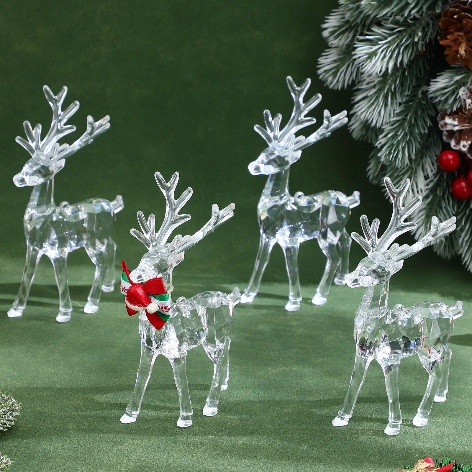 

4Pcs Reindeer Christmas Decor Acrylic Deer Statues Living Room Deer Statue Cabinet Decors Christmas Table Decorations