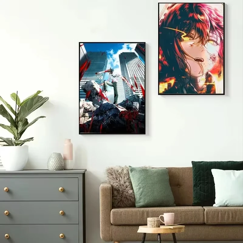أنيمي ياباني منشار كهربائي رجل ملصقات اللوحة قماش ، ماكسيما دينجي باور اكي فريق ، HD طباعة جدار الفن #3