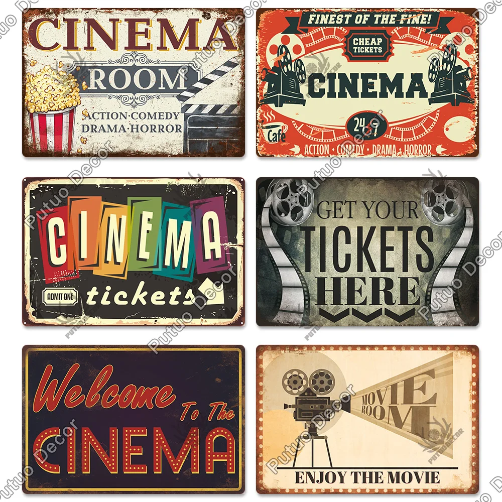 Putuo Decor Cinema Vintage Metal Plaque Metal Sign Tin Sign Iron Poster for Movie Theater Club Living Room Home Wall Decor