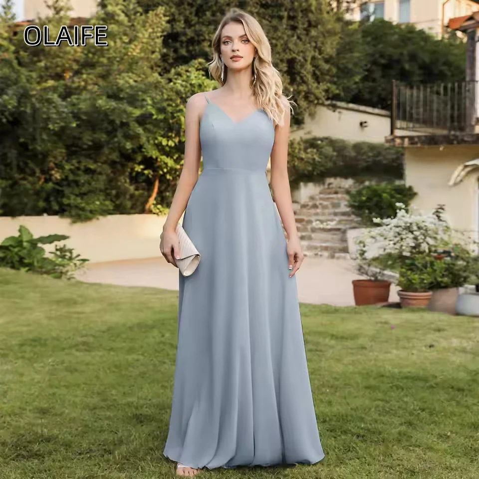 

Sexy Spaghetti Straps Prom Dress Lace Back Chiffon A Line Floor Length Sleeveless Evening Dress Customized robes de soirée