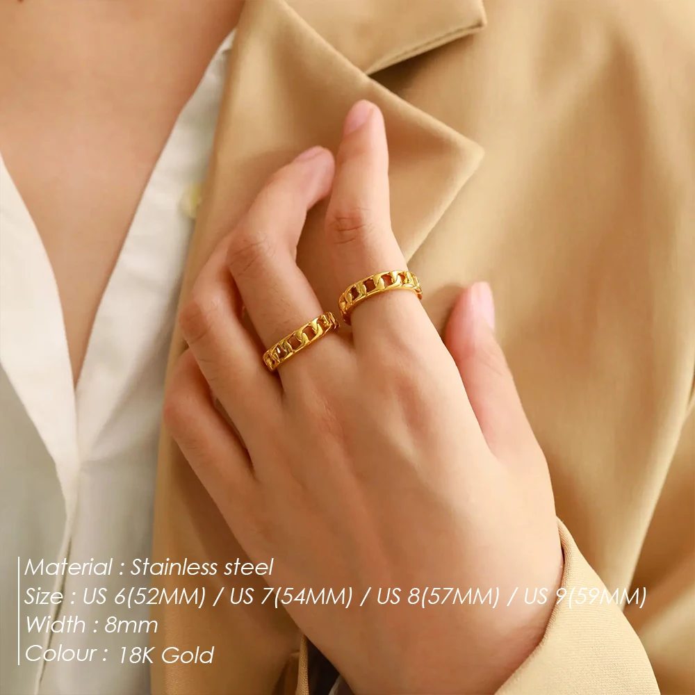 EMANCO  Stainless Steel Vintage Hollow Chain Women's Wrap Around Ring Punk Style Minimalist Geometric Jewelry 48 Hour Shipping
