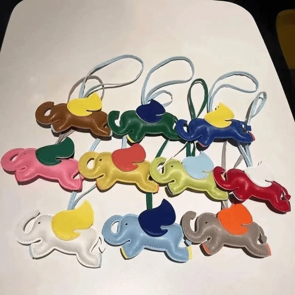 Lovely PU Leather Flying Wings Elephant Keychain Animal Cartoon PU Leather Hanger Car Keyring 16 Colors Bag Pendant Men