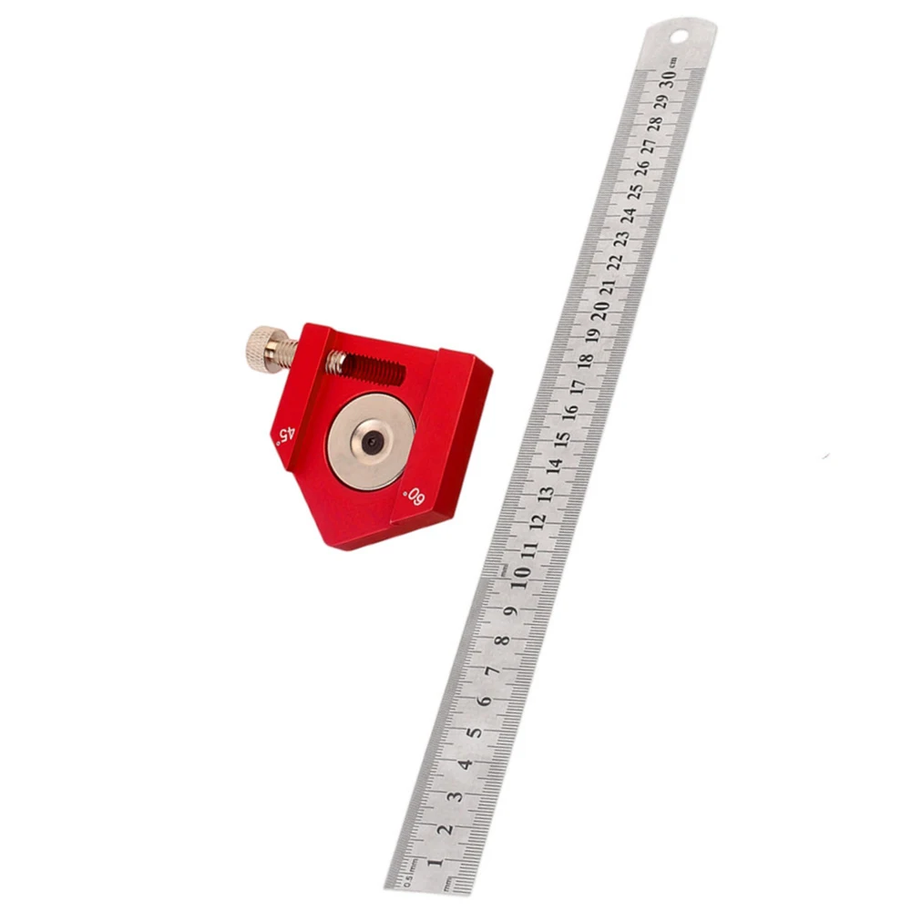 Woodworking Square Protractor with Steel Ruler and Positioning Block for Accurate Marking and Angle Measurement