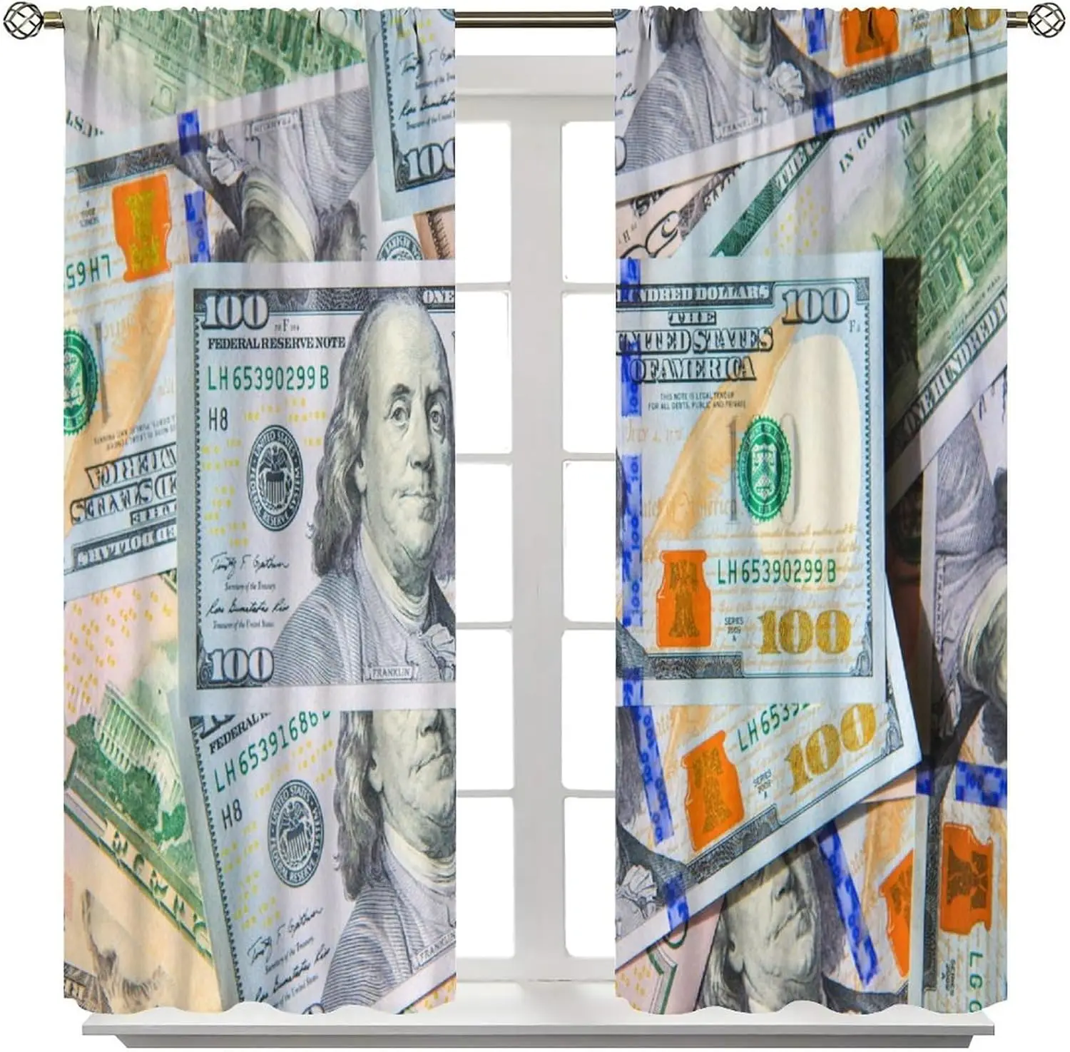 Money Curtains Dollar Cash Abstract Modern Theme Art Printed Curtain with Rod Pocket for Bedroom Living Room Kitchen Home Drapes