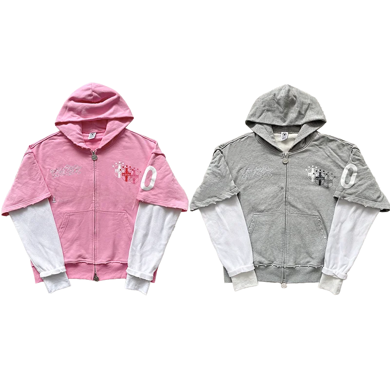 

Project Capri Emergency Zip up Hoodie Pure Cotton Patchwork Hoodie Straight Leg Cardigan Sle Trendy Youth Faion Autumn Wear