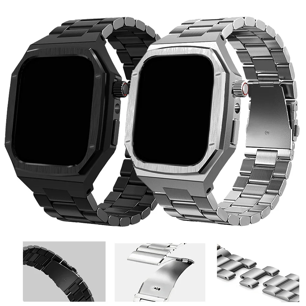 Luxury Metal Modification Kit for Apple Watch 10 46mm 42mm Stainless Steel Strap+Metal Case for Iwatch Series10 Bezel Frame Band