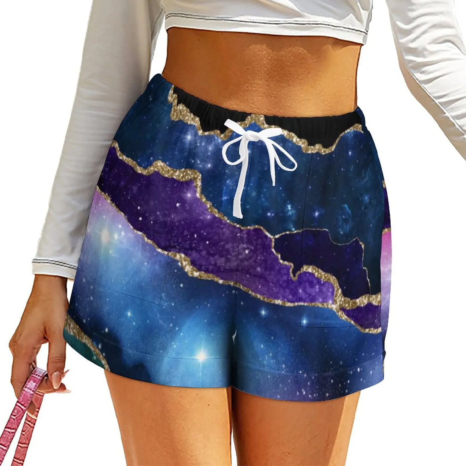 

Purple Teal Gold Glitter Marble Shorts Elegant Galaxy Pirnt Print Shorts Summer Sexy Oversize Short Pants Streetwear Bottoms