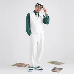 Popping Hip Hop Bright Face Materials Suit Set Vest and Pants Locking Table Performance Clothing Mechanical Stage Dance Wear