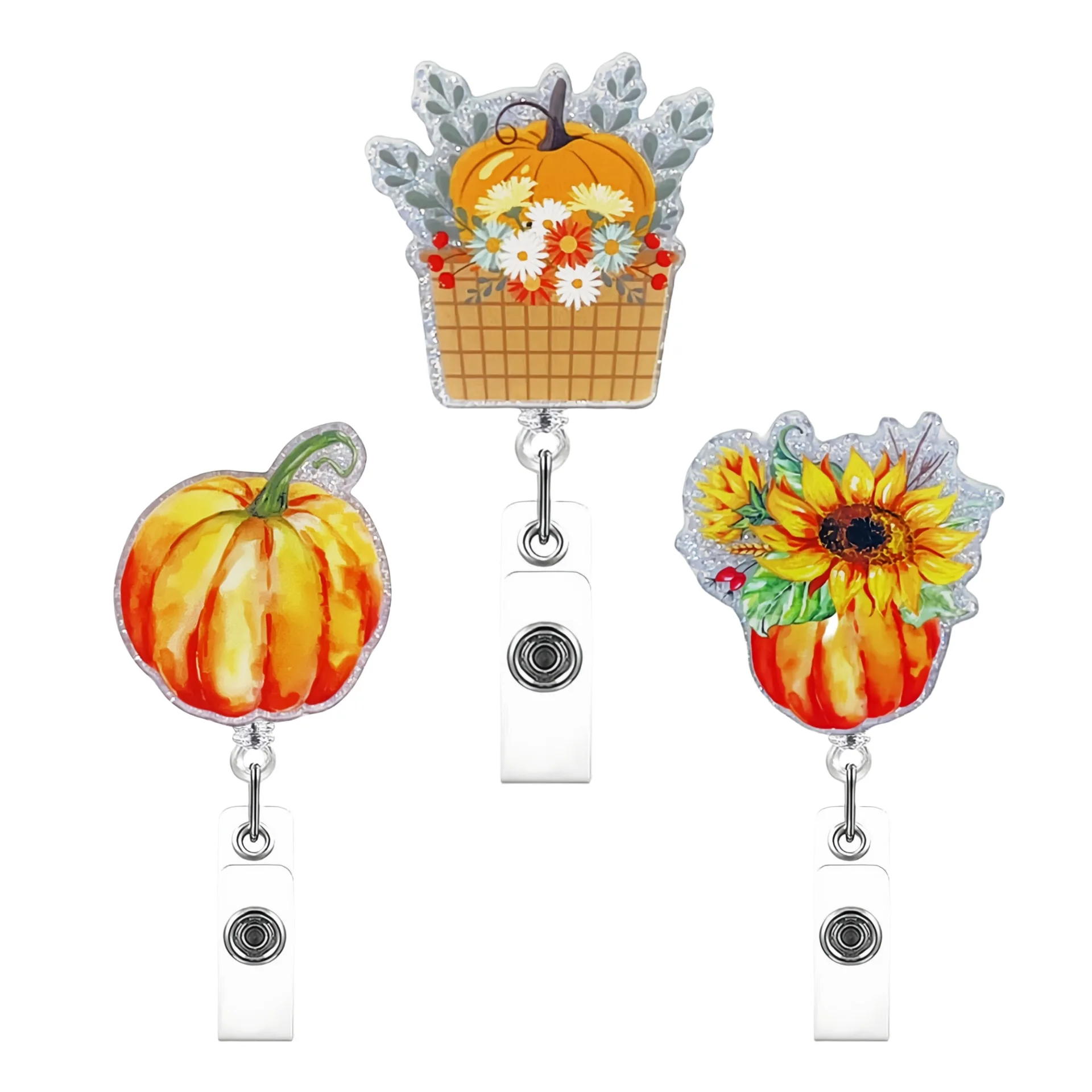 Halloween Badge Holder Reliable Sunflower Badge Reel Pumpkin Badge Holder Compact For Hospitals Exhibitions Nurses