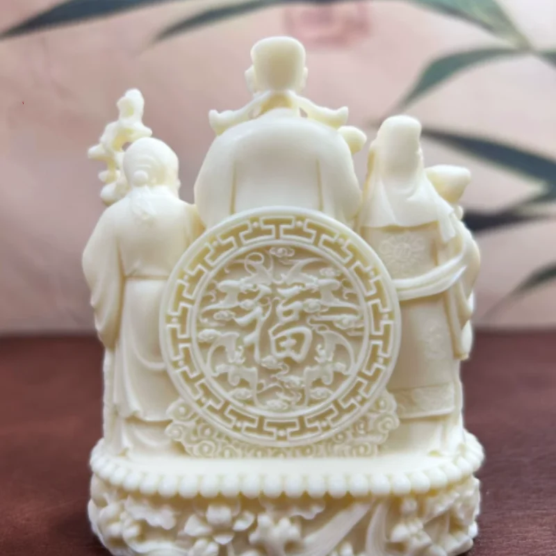 Tagua Nut Carved Fulushou Three Star Deity Statue - Wealth God Car Dashboard Ornament, Feng Shui Wealth Attraction Ornament view 3