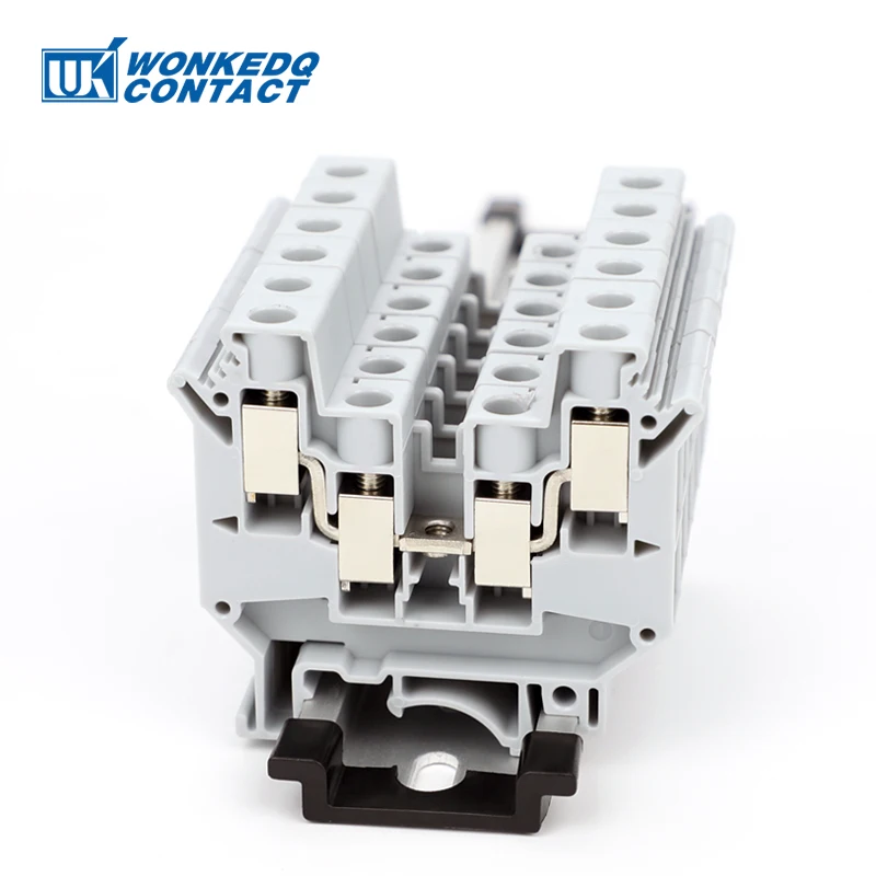 UDK-10 Screw 4  Wire Connector, 10mm² Electrical Din Rail Terminal Block, 2 input/output Feed-through Plug Terminals UDK10