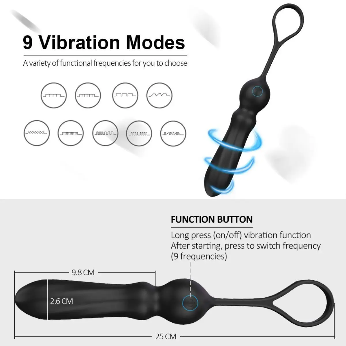 Vibrating Anal Beads Anal   Silicone  with Vibration Modes Graduated Design Anal  Prostate Massager Waterproof Adult Sex Toy for Men, Women and Couples view 2