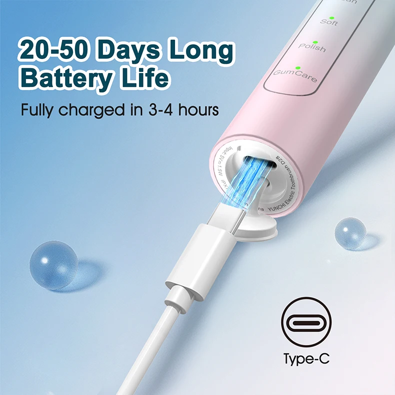 Spazzolino elettrico ad ultrasuoni YUNCHI C3 con 5 modalità operative, e 8 testine per spazzolino e 1 scatola da viaggio