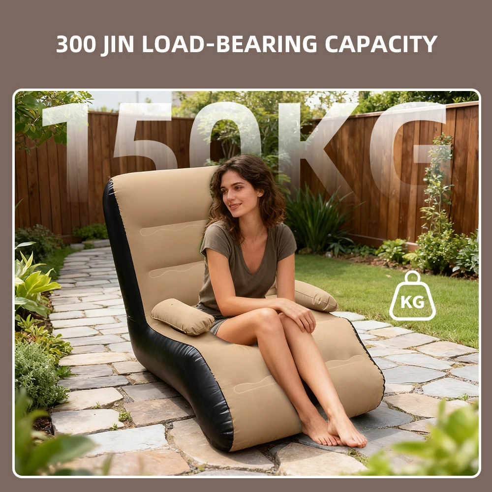 Portable Inflatable Armchair with Armrest, Foldable Air Lounge Chair, Waterproof Outdoor Sofa for Camping Beach Travel Picnic image 5