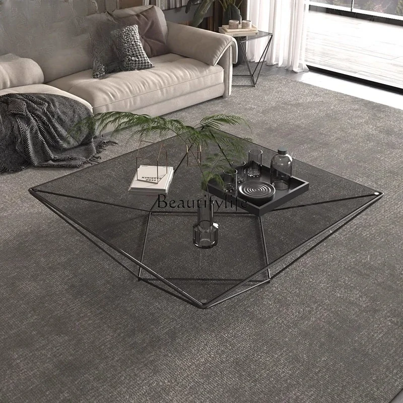 

yj19 Italian Minimalist Light Luxury Tempered Glass Coffee Table Small Apartment Home Use