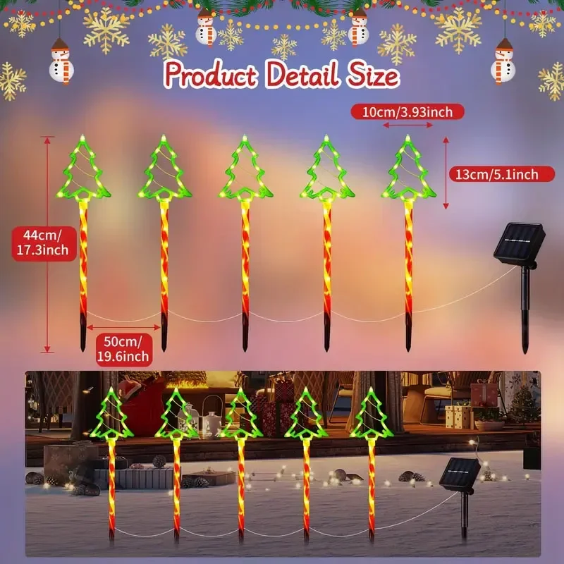5PCS Christmas Tree Solar LED Lights Colorful Ground Lamp Waterproof Outdoor Garden Lawn Landscape Holiday Party Decorations