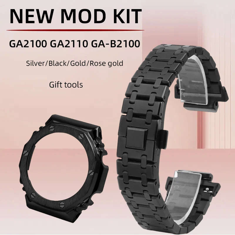 

Модифицированный металлический корпус, ремешок для часов Casioak 5611 GA-2100 2110 GA-B2100, ремешок для часов из нержавеющей стали GA2100, модный комплект, браслет 16 мм