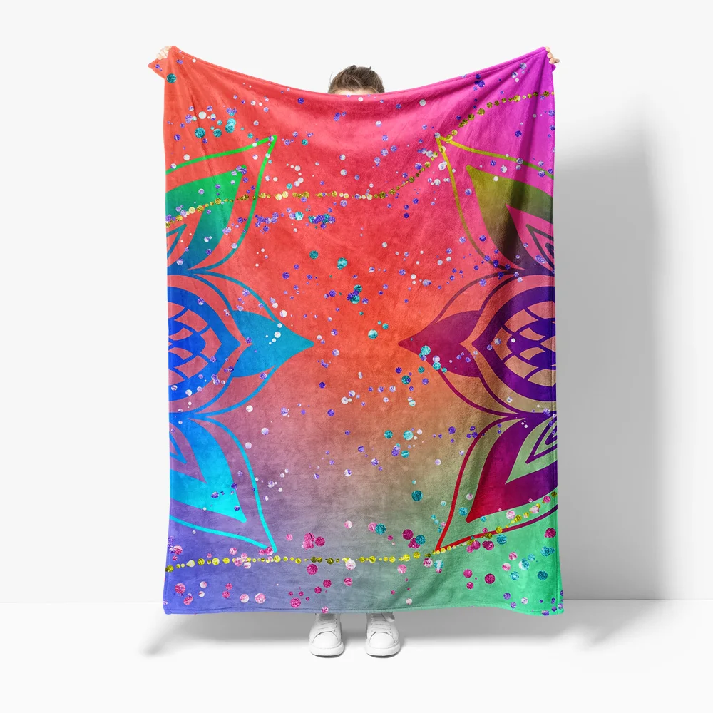 Psychedelic Rainbow Colorful Abstract Floral Om Lotus Zen Meditation Blanket Throw Sofa Bed Decor Gift