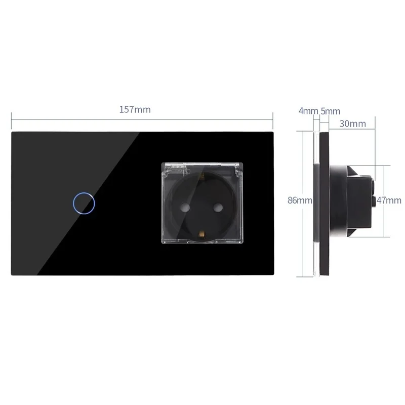 Bingoelec WaterProof Touch Switch 1/2/3Gang with EU Standard Wall Sockets 16A Crystal Glass Panel Switches