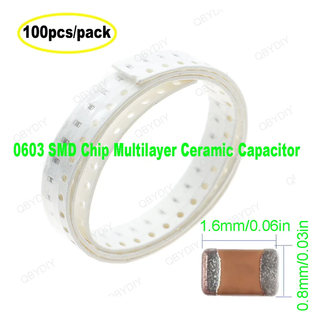 100pcs/lot 0603(1608) SMD Chip Multilayer Ceramic Capacitor 0.5pF 1pF 30pF 47pF 100pF 10nF 100nF 0.1uF 1uF 2.2uF 4.7uF 10uF 22uF