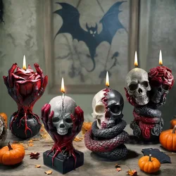 Halloween Hand Holder Skull Candle Silicone Mold Skull Snake Body Monster Aromath Gypsum Resin Mold Halloween Atmosphere Decor