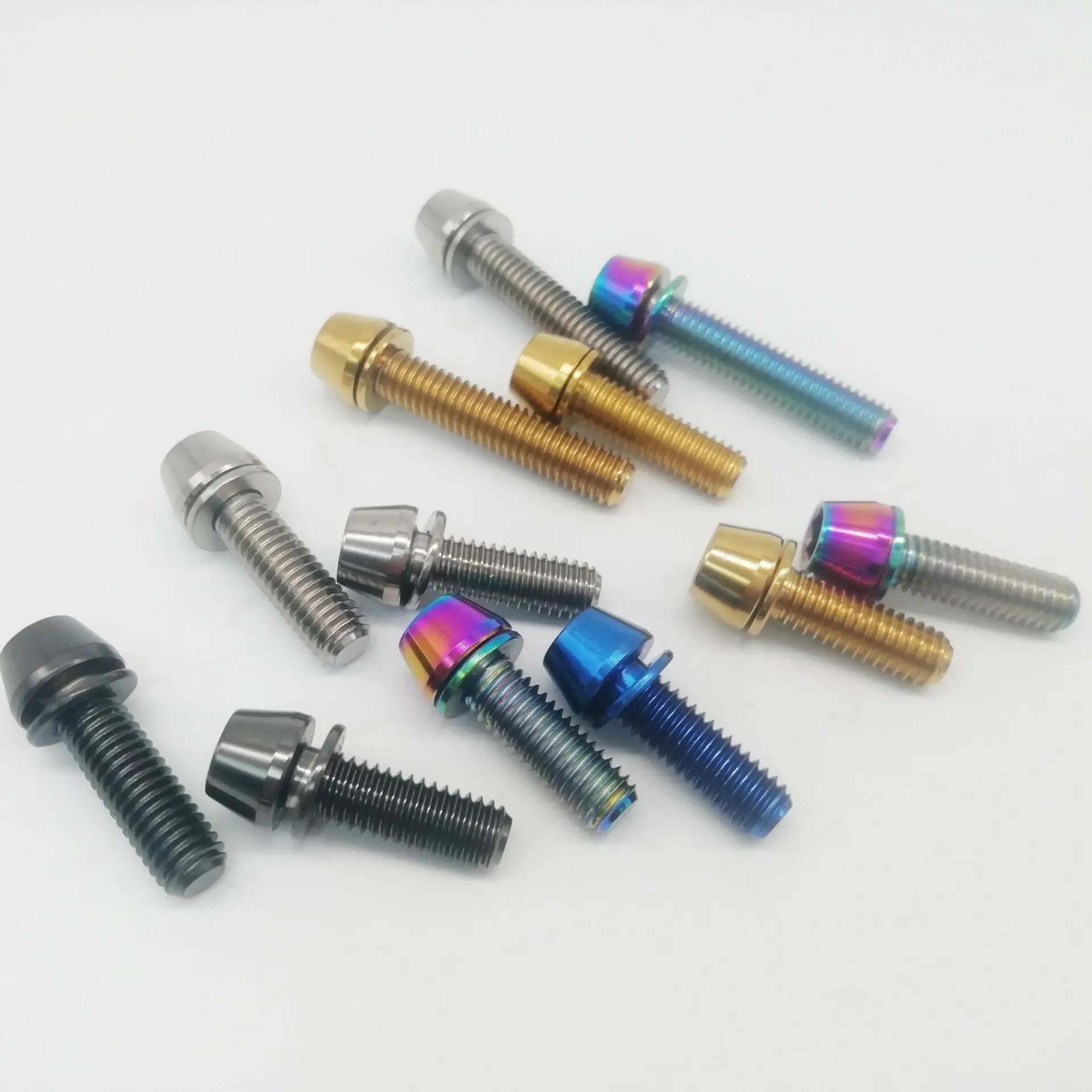 1PC M6x16/18/20/30mm Titanium Ti Hex Allen Tapered Disc Brake Bolt Bicycle Screw Finish with Titanium washer M6*16/18/20/30mm