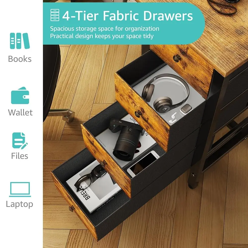 40 H Computer Desk With 4 Fabric Drawers, Kids Student Reversible Small Desks For Home Office Small Space, Work Pc Desk Table