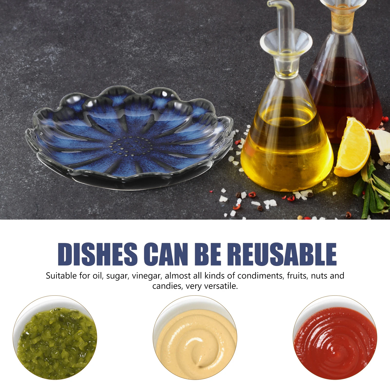 

4Pcs Premium Ceramic Flower Shape Sauce Dishes Set Small Dipping Bowls for Soy Oil Vinegar Appetizers Side Dish Serving