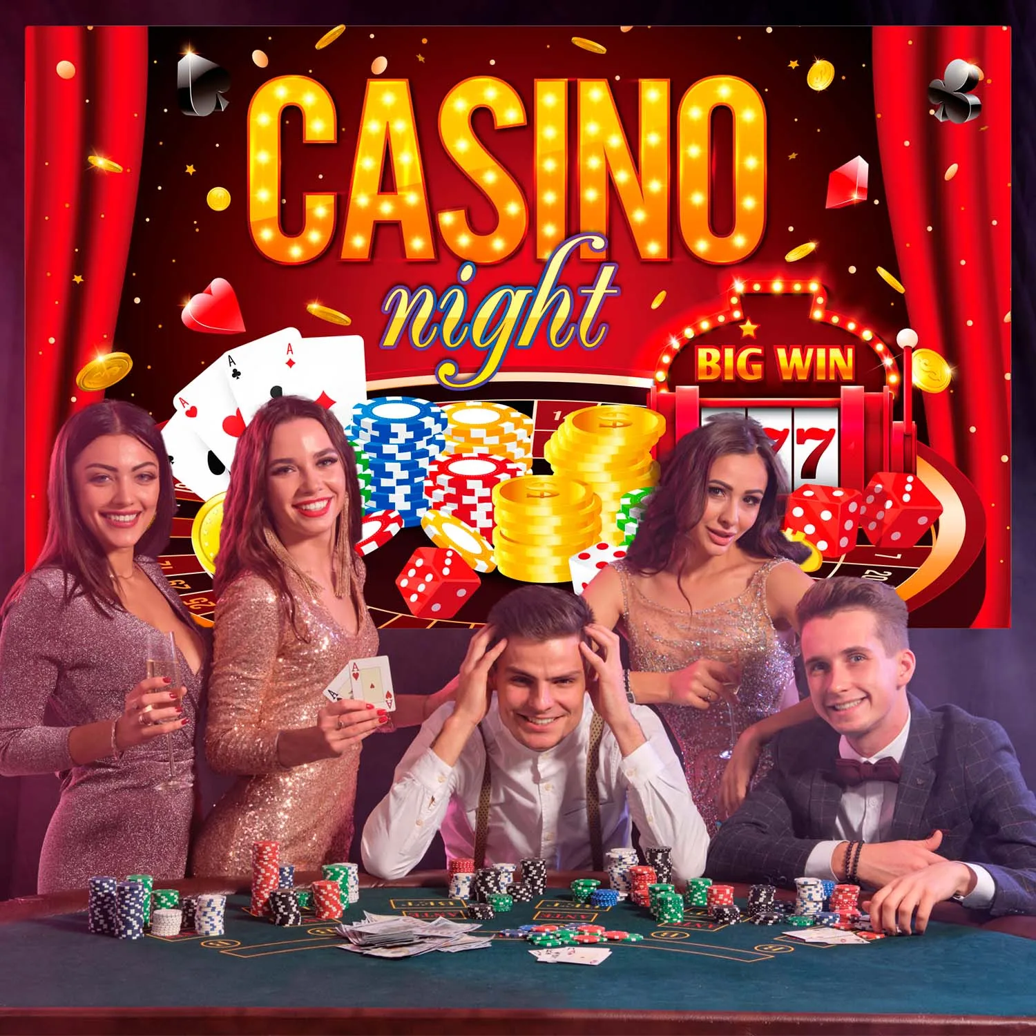 خلفية موضوع الكازينو-71 "x 43" خلفية حفلة كازينو/خلفية حفلة كازينو لزينة حفلات الكازينو وديكورات لاس فيغاس