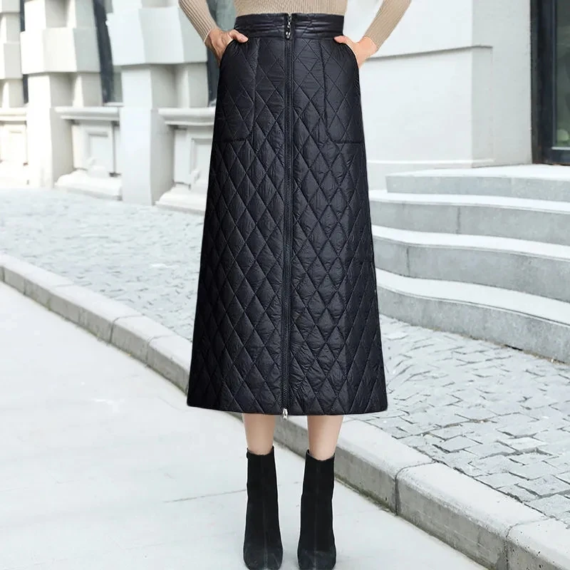 

Autumn Winter Down Cotton Skirt Women 2023 New Solid Mid-Length A-Line Skirt Thick Warm Female Cotton Skirt Women's Clothing 5XL