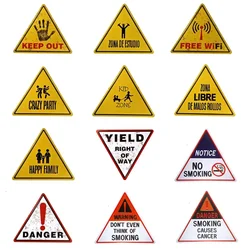 Triangle Warning Tin Sign No Danger WIFI Metal Yellow Plate Signage Workshop Public Corridor Irregular Warning Wall Decoration