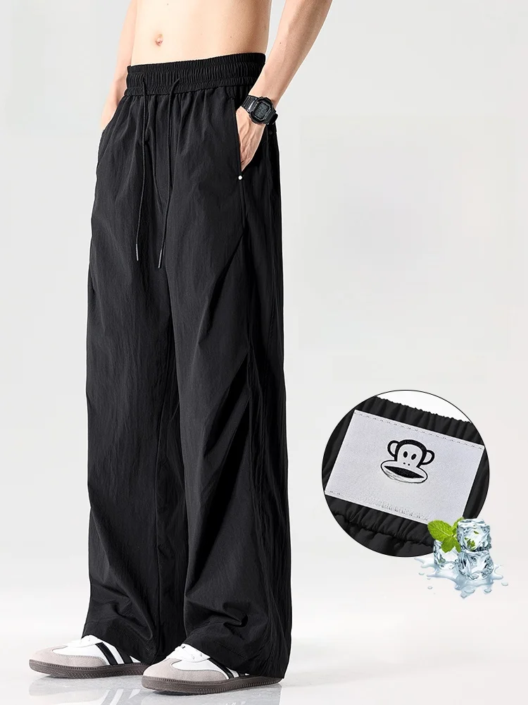 

PaulFrank Ice Silk Casual Pants Men Summer Thin American Folded Loose Workwear Trousers Breathable Straight Leg Trousers