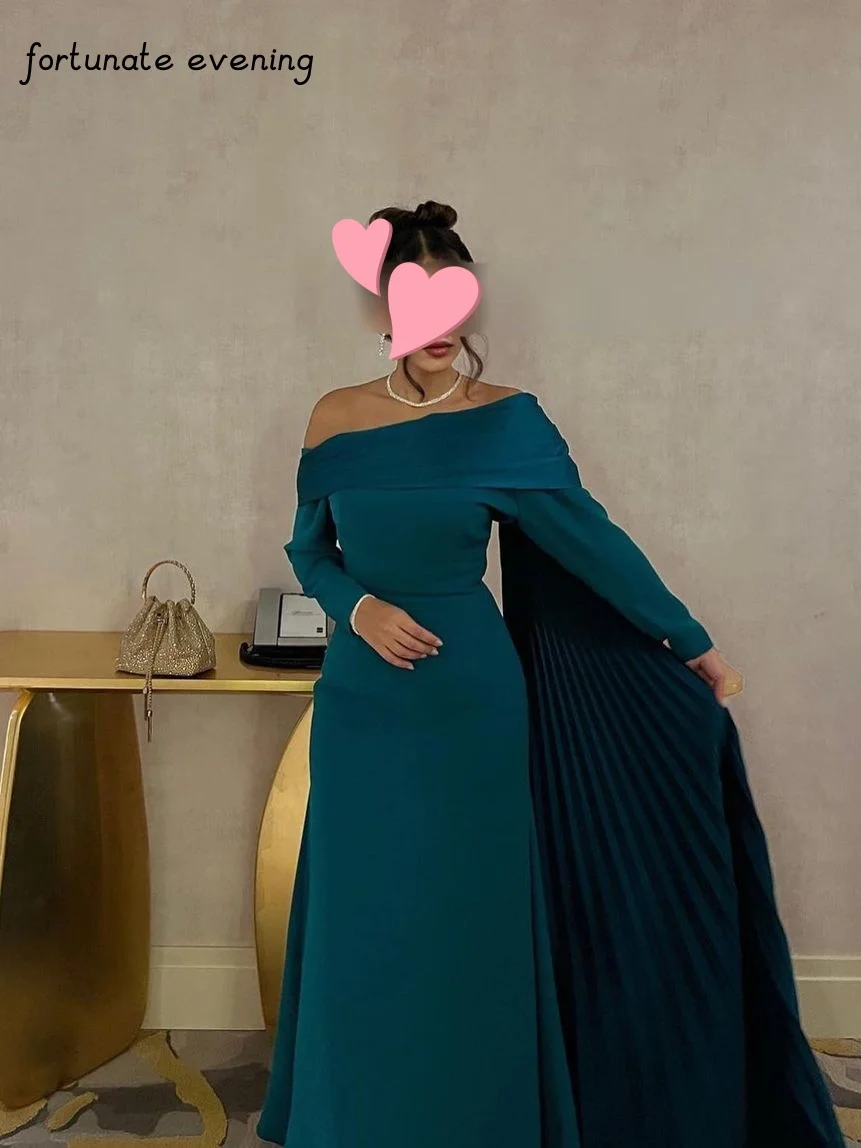 Fortunate Evening Elegant Vintage Simple Peacock Blue Ruffle One Shoulder Formal Occasion Prom Dress Evening Party Gowns