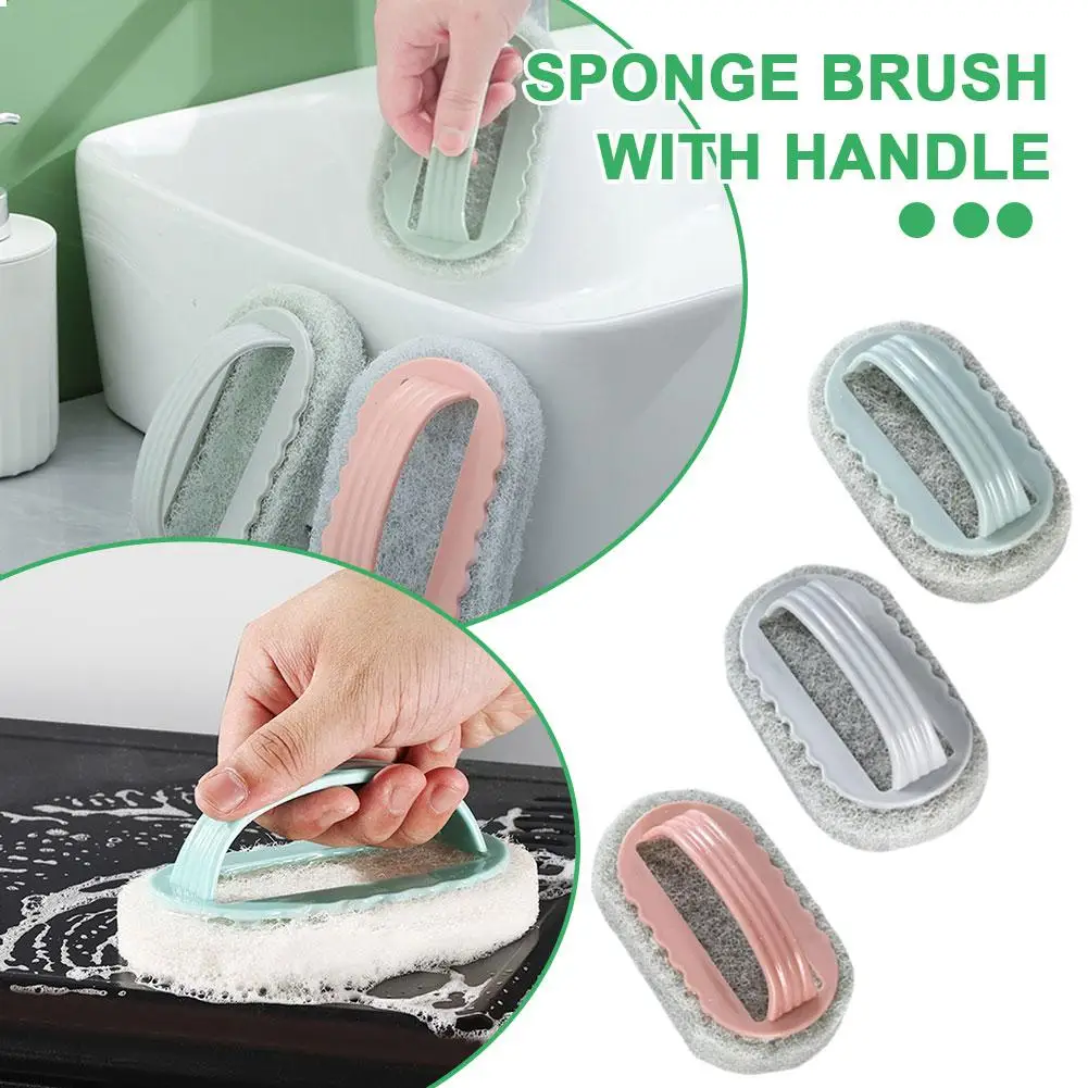 Thickened Sponge Cleaning Brush With Handle Stain-Removing Clean Brush For Kitchen Bathroom Toilet Household Cleaning Suppl K4E8