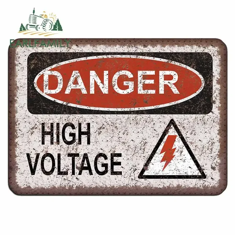 

EARLFAMILY 13cm x 12.7cm for Danger High Voltage Warning Windows Car Stickers Personality Decal Refrigerator Windshield Graphics