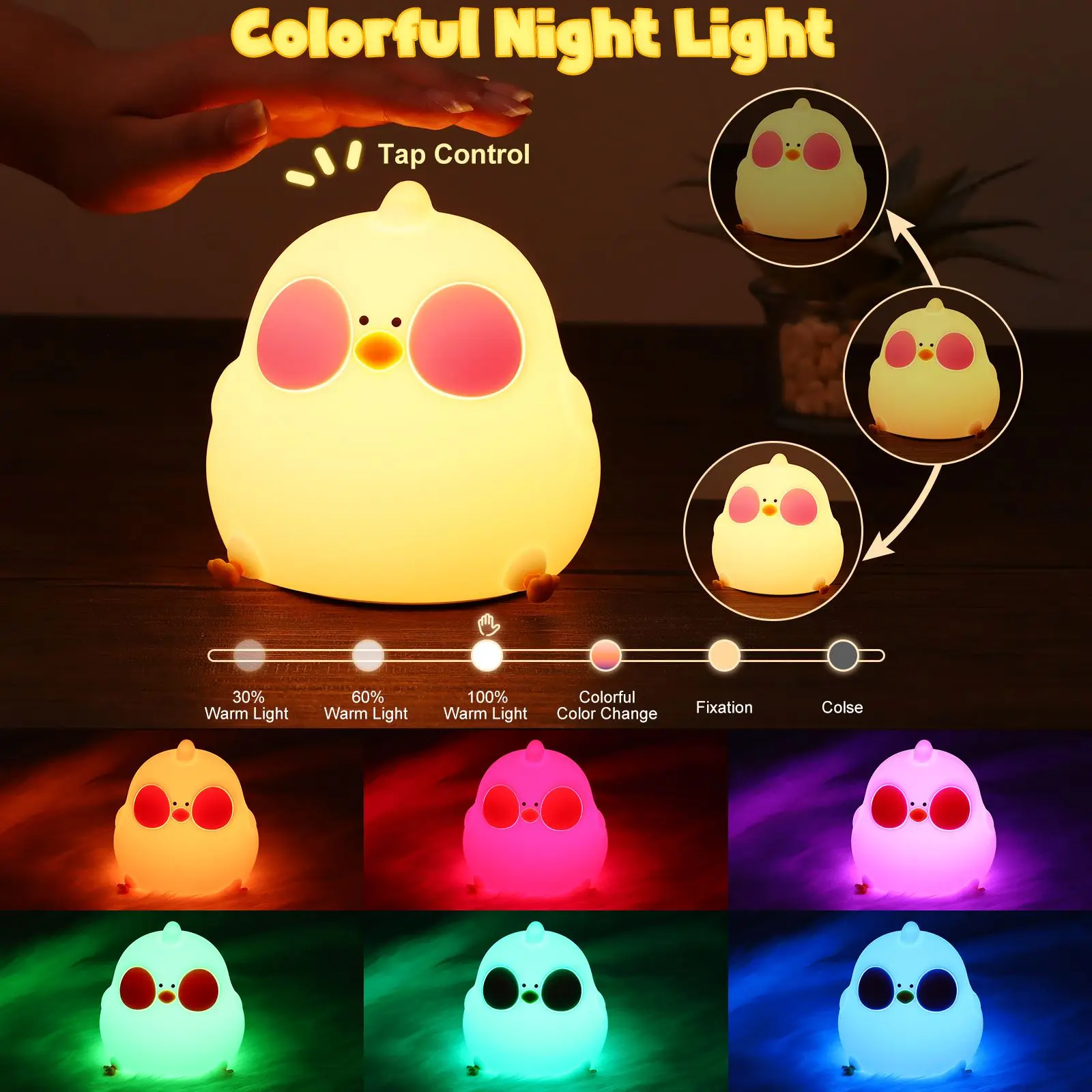 Luz LED de noche de dibujos animados para niños, lámpara de mesita de noche de silicona, recargable por USB, Sensor táctil, temporizador, regalo
