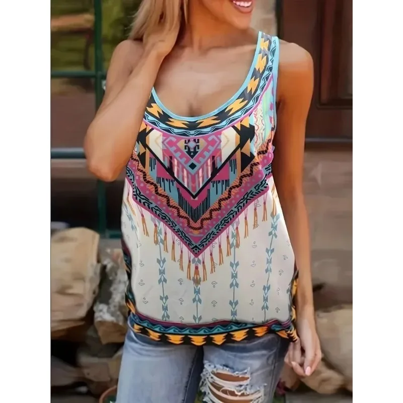 

Большие размеры, женский модный жилет с круглым вырезом и принтом, женские свободные топы без рукавов нестандартной формы с цифровым принтом