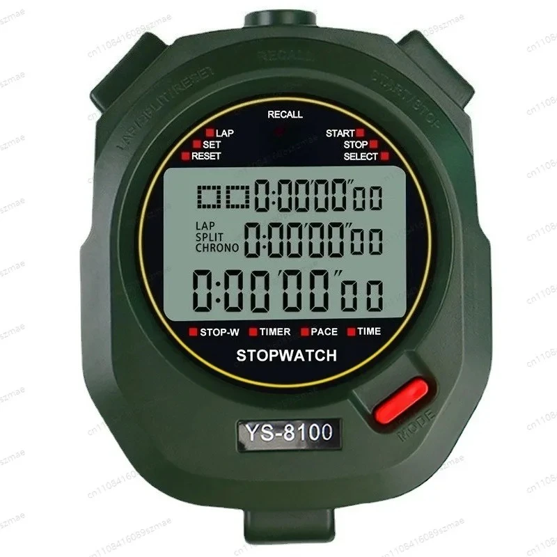 Professional 3-Row 100-Lap Memory Stopwatch, 0.01s Precision with Alarm Calendar, for Sports Training