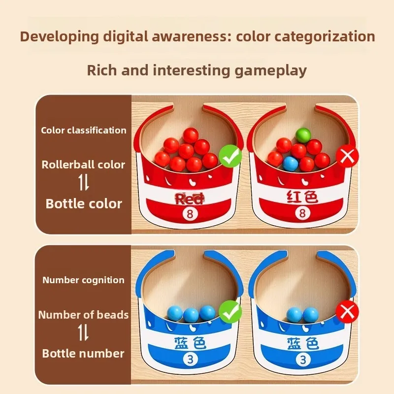 Jeux de tri de couleurs magnétiques Montessori, planche de labyrinthe, stylo, jeux de perles mobiles, contrôle en bois, jeu sensoriel, jouets éducatifs pour enfants