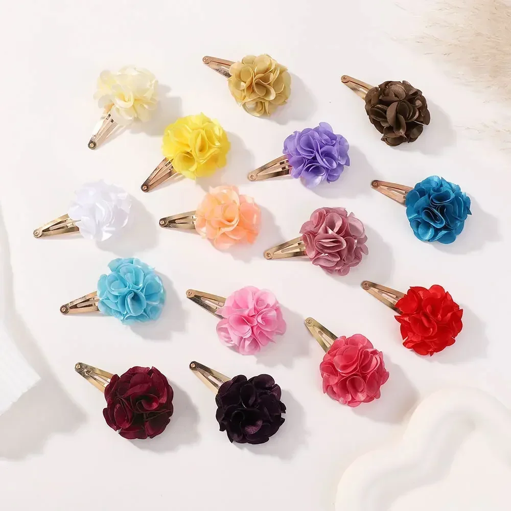 Moda 15 Uds Mini pinzas para el cabello de flores de gasa para niñas pasadores antideslizantes accesorios para el cabello para niños horquillas BB de aleación de 2,55 pulgadas