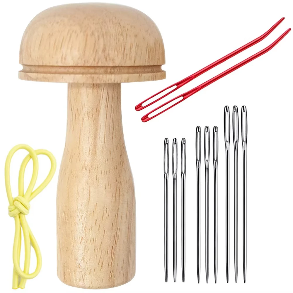 

1 шт., швейный инструмент для штопки яиц, ремонт швейных носков с 9 шт., иглы с большими ушками и 2 шт., алюминиевые иглы для гобелена с изогнутым кончиком